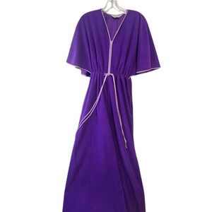 Vintage‎ Vanity Fair Purple Caftan Lounge Dress Maxi Full Zip S